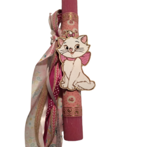 Ροζ λαμπάδα με γατούλα με στοιχεία από χρυσόσκονη - κορίτσι, λαμπάδες, για παιδιά, ήρωες κινουμένων σχεδίων, ζωάκια