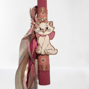 Ροζ λαμπάδα με γατούλα με στοιχεία από χρυσόσκονη - κορίτσι, λαμπάδες, για παιδιά, ήρωες κινουμένων σχεδίων, ζωάκια - 2