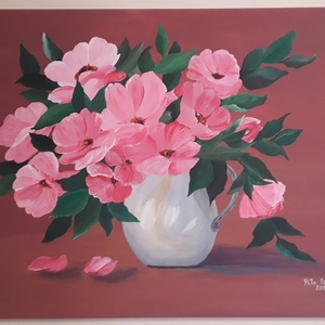 Πίνακας "Βάζο με ροζ λουλούδια" - πίνακες & κάδρα