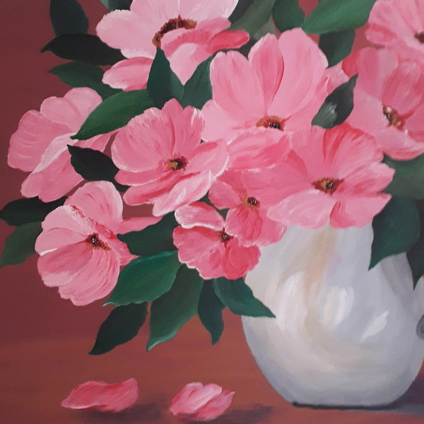 Πίνακας "Βάζο με ροζ λουλούδια" - πίνακες & κάδρα - 4