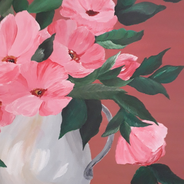 Πίνακας "Βάζο με ροζ λουλούδια" - πίνακες & κάδρα - 5