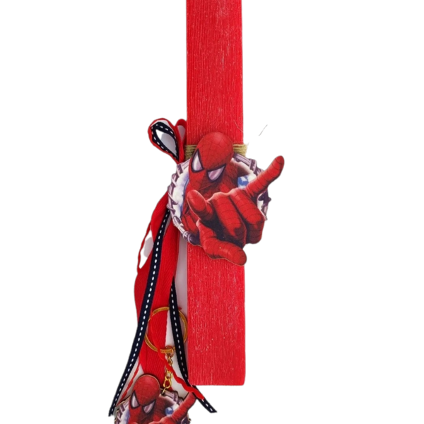 Πασχαλινή αρωματική κόκκινη λαμπάδα 29 εκ. με μπρελόκ τον ήρωα αγόρι αράχνη - αγόρι, λαμπάδες, για παιδιά, για εφήβους