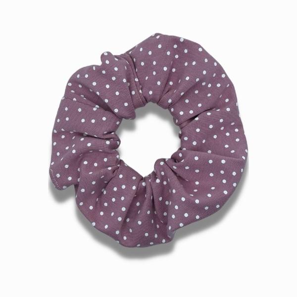 Pink dots scrunchie - ύφασμα, βαμβάκι, πουά, λαστιχάκια μαλλιών