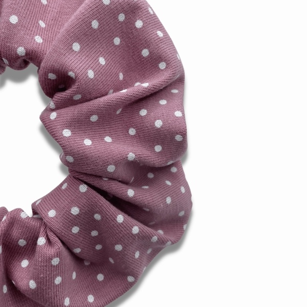 Pink dots scrunchie - ύφασμα, βαμβάκι, πουά, λαστιχάκια μαλλιών - 2