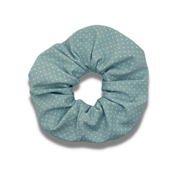 Mint dots scrunchie - ύφασμα, πουά, λαστιχάκια μαλλιών