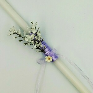 Χειροποίητο λευκό λαμπάδακι "Σπαθόφυλλο" - μήκος 36εκ - λουλούδια, λαμπάδες, για ενήλικες, για εφήβους - 2