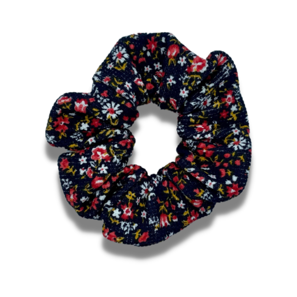 Navy floral scrunchie - ύφασμα, λαστιχάκια μαλλιών