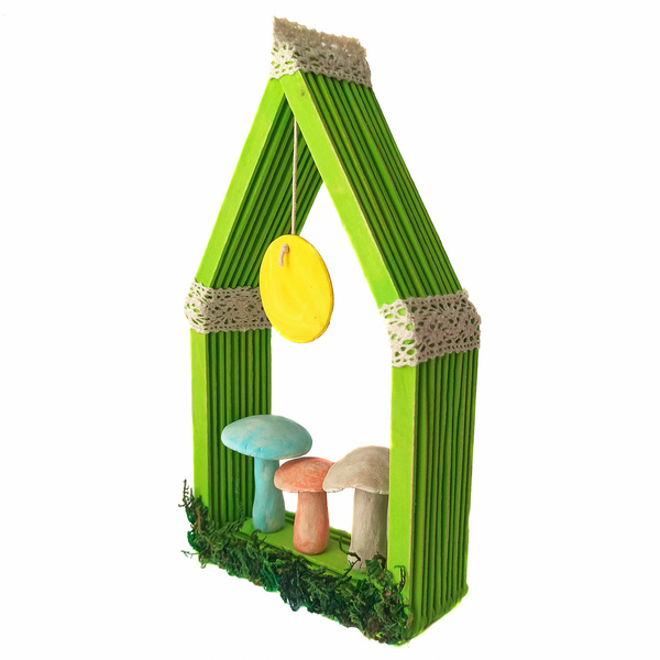 Διακοσμητικό πράσινο ξύλινο σπιτάκι μανιτάρια 21×4×11 - δώρο, χειροποίητα, ξύλινα διακοσμητικά τοίχου, διακοσμητικό παιδικού δωματίου - 4