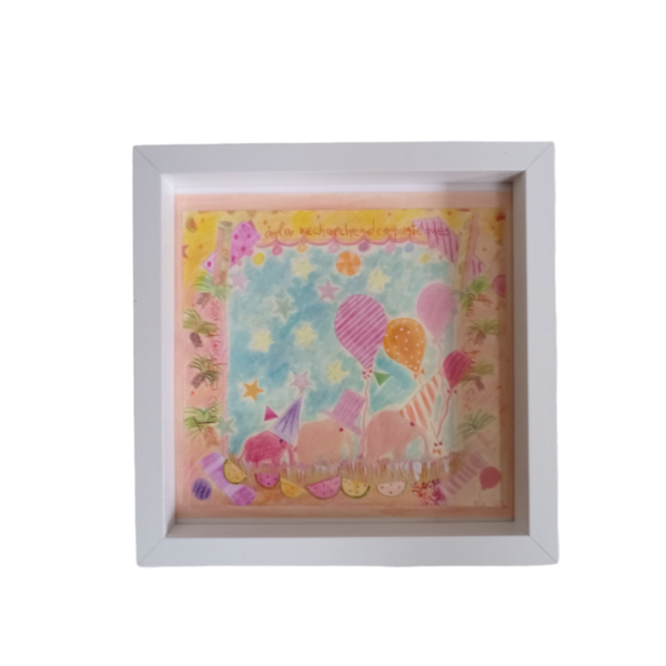 Παιδικός πίνακας σε ψηφιακή επιχρωματισμένη εκτύπωση, "Τρεις ροζ ελέφαντες στην ζούγκλα Νο2". Διαστάσεις 30Χ30εκ. - κορίτσι, δώρο, ελεφαντάκι, παιδικοί πίνακες - 2