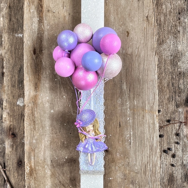 Πασχαλινή λαμπάδα Κοριτσάκι με μπαλόνια - πριγκίπισσες, μπαλαρίνες, λαμπάδες, κορίτσι, για παιδιά - 2