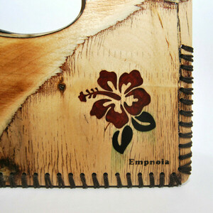 Ξύλινη τσάντα με νήμα και λουλούδι από υγρό γυαλί - ξύλο, γυαλί, νήμα, all day, χειρός - 3