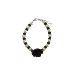 "Black & White" - Βραχιόλι με πέρλες και κοράλι - ημιπολύτιμες πέτρες, πηλός, λουλούδι, χεριού, αυξομειούμενα