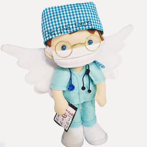 Πρωτότυπο δώρο για γιατρό,μαία,γυναικολόγο,χειροποίητη κούκλα 27 εκ. με όνομα ,γιατρός-άγγελος - ύφασμα, personalised, πρωτότυπα δώρα, δώρο για γιατρό