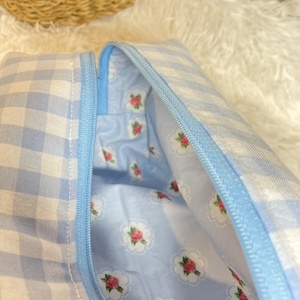 Νεσεσέρ / Pouch Bag "γαλάζιο καρώ" Μ (20x10x10) - ύφασμα, δώρα για γυναίκες, καλλυντικών, ταξιδίου - 4