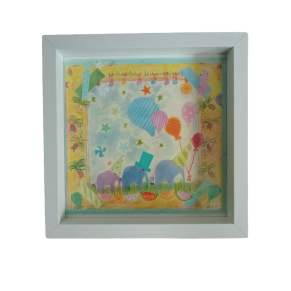 Παιδικός πίνακας σε ψηφιακή επιχρωματισμένη εκτύπωση, "Τρεις θαλασσί ελέφαντες στην ζούγκλα ". Διαστάσεις 30Χ30εκ. - αγόρι, party, ζωάκια, παιδικοί πίνακες - 3