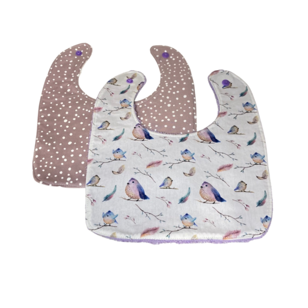 Σαλιάρες σετ των 2 "lilac birds'' - κορίτσι, δώρο, δώρα για μωρά, αξεσουάρ μωρού, σαλιάρες