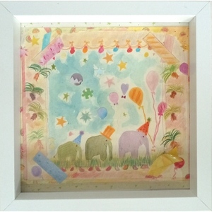 Παιδικός πίνακας σε ψηφιακή επιχρωματισμένη εκτύπωση, "Τρεις πράσινοι ελέφαντες στην ζούγκλα ". Διαστάσεις 30Χ30εκ. - πίνακες & κάδρα, αγόρι, party, ζωάκια