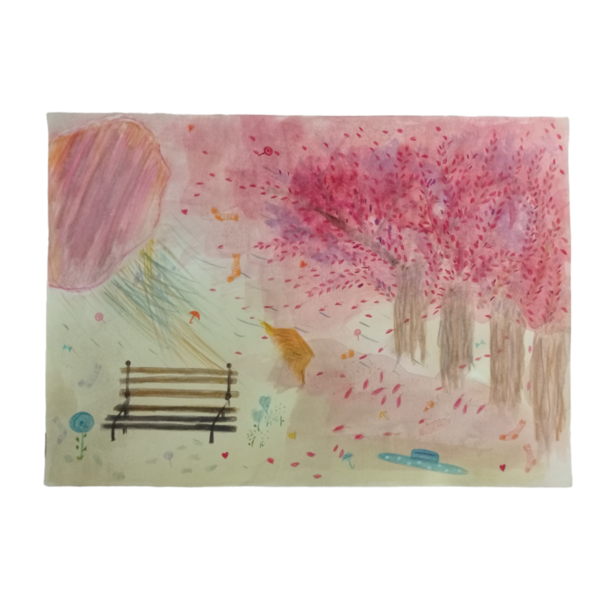 Παιδικός πίνακας σε ψηφιακή επιχρωματισμένη εκτύπωση, "Ροζ μπόρα". Διαστάσεις 30Χ42εκ. - κορίτσι, παιδικοί πίνακες - 2