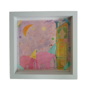 Παιδικός πίνακας σε ψηφιακή επιχρωματισμένη εκτύπωση, "Ροζ ελέφαντες κοιμούνται". Διαστάσεις 30Χ42εκ. - πίνακες & κάδρα, κορίτσι, ζωάκια