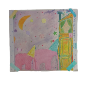 Παιδικός πίνακας σε ψηφιακή επιχρωματισμένη εκτύπωση, "Ροζ ελέφαντες κοιμούνται". Διαστάσεις 30Χ42εκ. - πίνακες & κάδρα, κορίτσι, ζωάκια, παιδικά κάδρα - 2