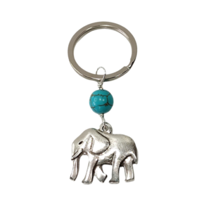Μπρελόκ με μεταλλικό ελέφαντα και τυρκουάζ χάντρα - δώρο, χειροποίητα, μεταλλικό, σπιτιού - 3