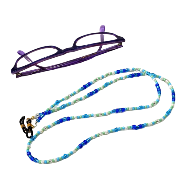 Κορδόνι για γυαλιά με χάντρες μπλε αποχρώσεις - χειροποίητα, χάντρες, απαραίτητα καλοκαιρινά αξεσουάρ, κορδόνια γυαλιών - 2