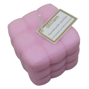 Χειροποίητο κερί σόγιας κύβος pillow ροζ με άρωμα τσουρέκι (160 gr ) - δώρο, αρωματικά κεριά, soy candle, soy wax, soy candles - 3