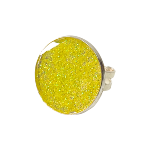 Δαχτυλίδι στρογγυλό με κίτρινο γκλίτερ - γυαλί, μεγάλα, επιροδιωμένα, αυξομειούμενα, φθηνά