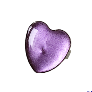 Δαχτυλίδι καρδιά με μωβ λιλά υγρό γυαλί - ορείχαλκος, καρδιά, μεγάλα, αυξομειούμενα, φθηνά - 3