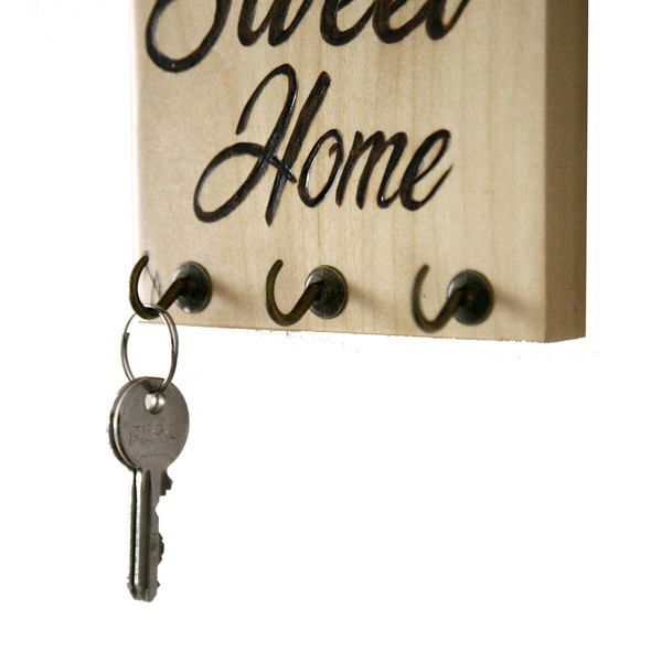 Ξύλινη κλειδοθήκη με πυρογραφία Home Sweet Home 20x16cm - χριστουγεννιάτικα δώρα, κλειδοθήκες - 4