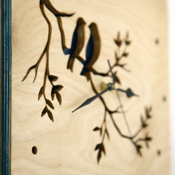 Ξύλινο ρολόι τοίχου "πουλιά σε κλαδιά" 28x28cm - ξύλο, τοίχου, διακοσμητικά, ρολόγια - 4