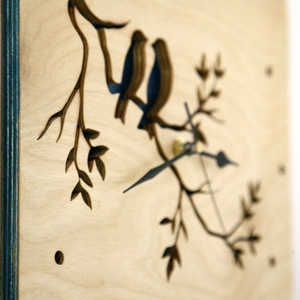 Ξύλινο ρολόι τοίχου "πουλιά σε κλαδιά" 28x28cm - ξύλο, τοίχου, διακοσμητικά, ρολόγια - 4