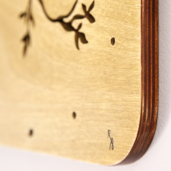 Ξύλινο ρολόι τοίχου "πουλιά σε κλαδιά" 28x28cm - ξύλο, τοίχου, διακοσμητικά, ρολόγια - 5