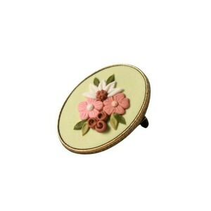Flowers | Χειροποίητη μικρή μπρούτζινη καρφίτσα με λουλούδια (μπρούτζος, πηλός) (2cmx1,5cm) - vintage, πηλός, λουλούδι, μικρά, μπρούντζος