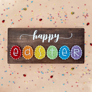 Ξύλινη πινακίδα με καρφιά & κλωστές "Happy Easter" 30x14cm - διακοσμητικά, δώρο για πάσχα, πασχαλινά αυγά διακοσμητικά, πασχαλινά δώρα - 3