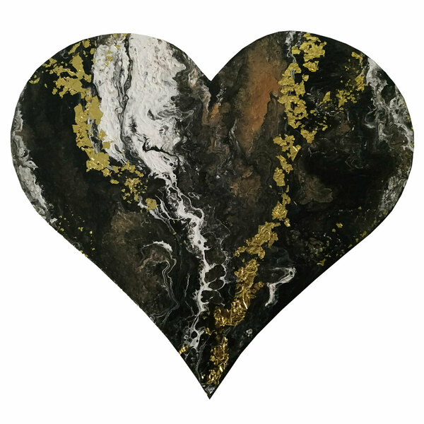 Διακοσμητική καρδιά από ξύλο ζωγραφισμένη στο χέρι 40Χ36 εκ. "black & white" - καρδιά, διακοσμητικά
