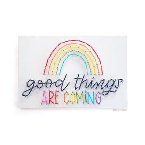 Κάδρο με καρφιά & κλωστές "Good things are coming" 30x20cm - πίνακες & κάδρα, δώρα γενεθλίων