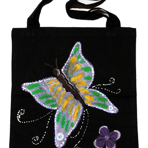 Ζωγραφισμένη στο χέρι πάνινη τσάντα πεταλούδα tote bag - ύφασμα, ώμου, μεγάλες, all day, tote