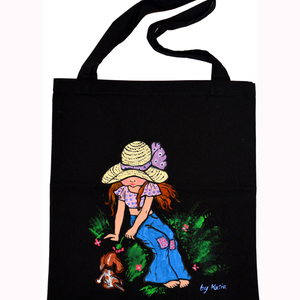 Ζωγραφισμένη στο χέρι πάνινη τσάντα Sarah Kay tote bag - ύφασμα, ώμου, μεγάλες, all day, tote