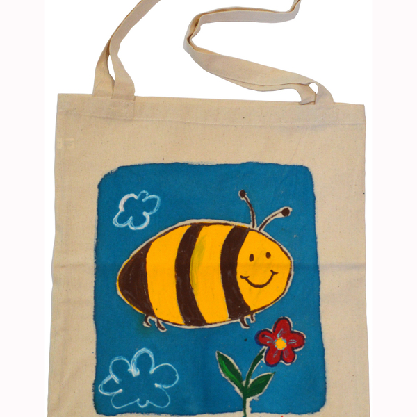 Ζωγραφισμένη στο χέρι πάνινη τσάντα μέλισσα tote bag - ύφασμα, ώμου, μεγάλες, all day, tote