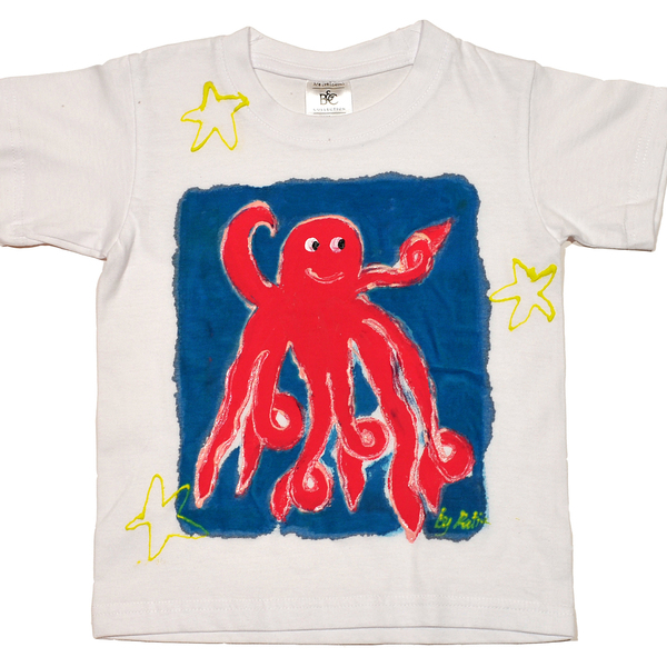 Ζωγραφισμένη στο χέρι παιδική μπλούζα χταπόδι 3, 4 ετών t shirt - κορίτσι, αγόρι, παιδικά ρούχα