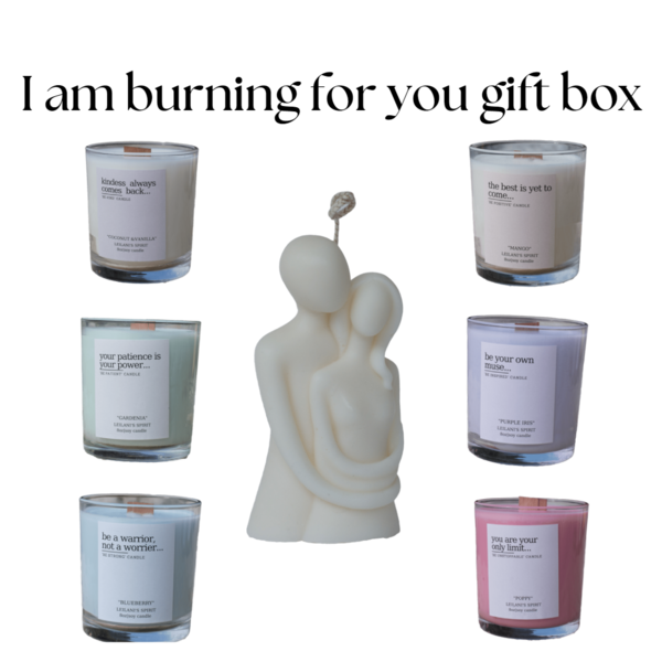 I am burning for you - Gift Box (Αρωματικό Κερί Σόγιας 8oz, Κερί Ελαιοκράμβης 11cm) - κερί, αρωματικά κεριά, σετ δώρου