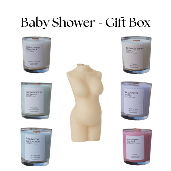 Baby Shower - Gift Box (Αρωματικό Κερί Σόγιας 8oz, Κερί Ελαιοκράμβης 9cm) - αρωματικά κεριά, κερί σόγιας