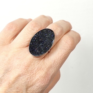 Δαχτυλίδι οβάλ με μαύρο γκλίτερ - ορείχαλκος, γεωμετρικά σχέδια, μεγάλα, αυξομειούμενα, φθηνά - 2