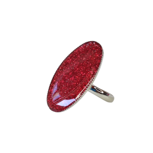 Δαχτυλίδι οβάλ με κόκκινο γκλίτερ - ορείχαλκος, γεωμετρικά σχέδια, μεγάλα, αυξομειούμενα, φθηνά - 2