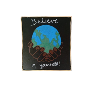 Χειροποίητο καδράκι μαυροπίνακα με την υδρόγειο σφαίρα και επιγραφή Believe in yourself. - πίνακες & κάδρα, DIY