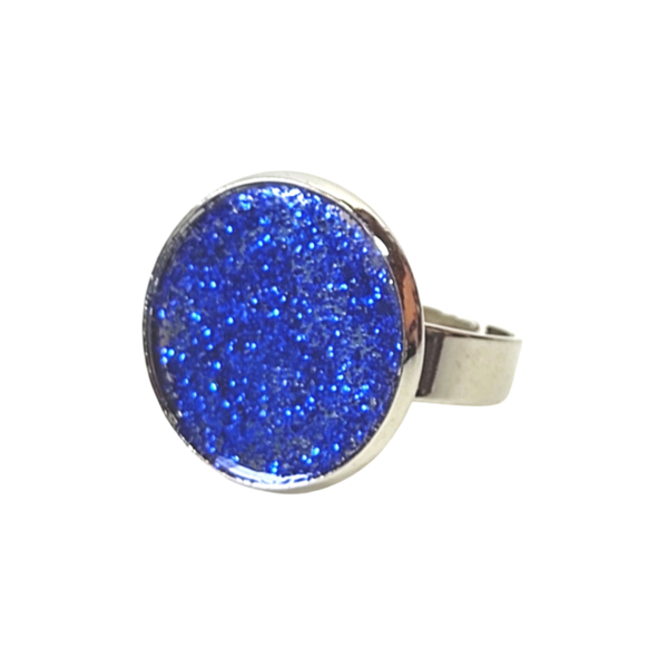 Δαχτυλίδι στρογγυλό με μπλε γκλίτερ - ορείχαλκος, γεωμετρικά σχέδια, μεγάλα, αυξομειούμενα, φθηνά