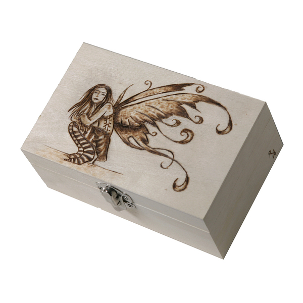 Ξύλινο κουτί με πυρογραφία ξωτικό νεράιδα - ξύλο, οργάνωση & αποθήκευση, νεράιδα - 2