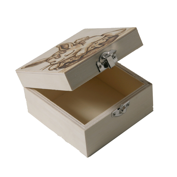 Μικρό κουτί από ξύλο με πυρογραφία κουνελάκι - ξύλο, οργάνωση & αποθήκευση, κουνελάκι - 3