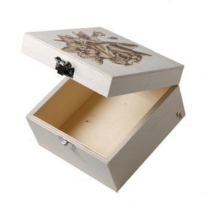 Ξύλινο κουτί με πυρογραφία γάτα 13x13x8cm - ξύλο, οργάνωση & αποθήκευση, γάτα - 3